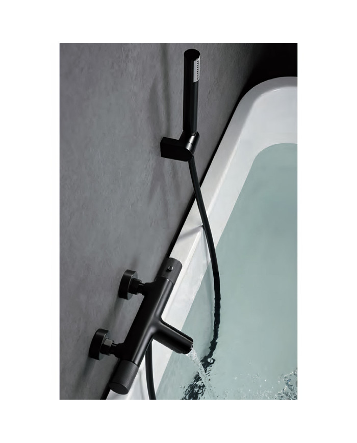 Thermostatic Bath Faucet Imex Line PVD Black Gun Metal Set Shower Head, Spiral & Base (BTD038-4BGM)