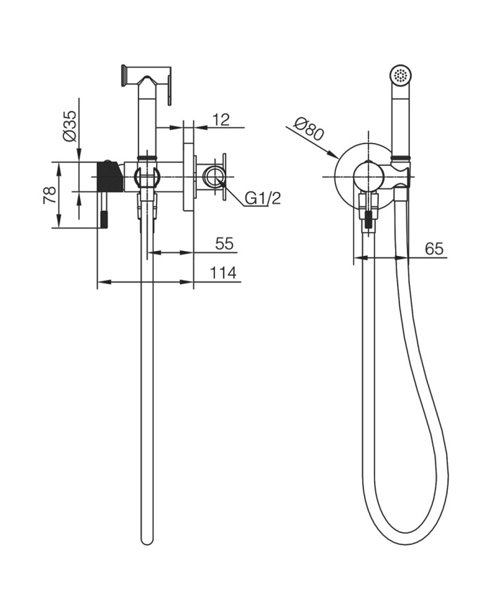 Built-in Bidet System Imex Line PVD Black Gun Metal Mixer & Shower 1 Hole (RDD038/BGM)