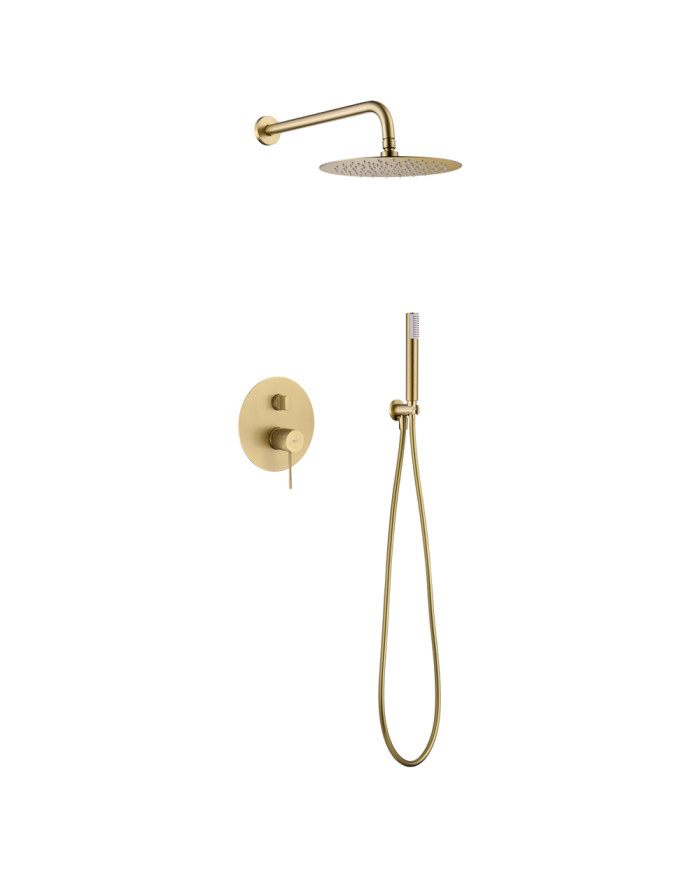 Built-in Complete Bathroom Set Imex Line PVD Gold Matt 2 Outlet Mixer & Inox Bell Ø25cm & Telephone & Bracket (GPD038/OC)