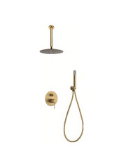 Built-in Complete Bathroom Set Imex Top Black PVD Gold Matt 2 Outlet Mixer & Inox Ceiling Code Ø25cm & Tel. (GPQ038/OC)