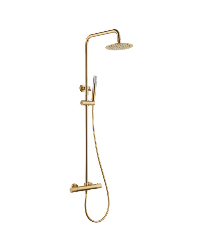 Στήλη Ντουζ Επεκτεινόμενη Θερμοστατική 2 Εξόδων Imex PVD Χρυσό Ματ με Μπαταρία & Ανακλινόμενη Κεφαλή & Τηλ. (BTD038/OC)