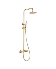 Στήλη Ντουζ Επεκτεινόμενη Θερμοστατική 2 Εξόδων Imex PVD Χρυσό Ματ με Μπαταρία & Ανακλινόμενη Κεφαλή & Τηλ. (BTD038/OC)