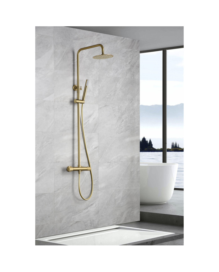 Στήλη Ντουζ Επεκτεινόμενη Θερμοστατική 2 Εξόδων Imex PVD Χρυσό Ματ με Μπαταρία & Ανακλινόμενη Κεφαλή & Τηλ. (BTD038/OC)