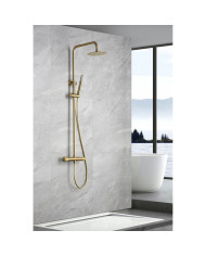 Στήλη Ντουζ Επεκτεινόμενη Θερμοστατική 2 Εξόδων Imex PVD Χρυσό Ματ με Μπαταρία & Ανακλινόμενη Κεφαλή & Τηλ. (BTD038/OC)