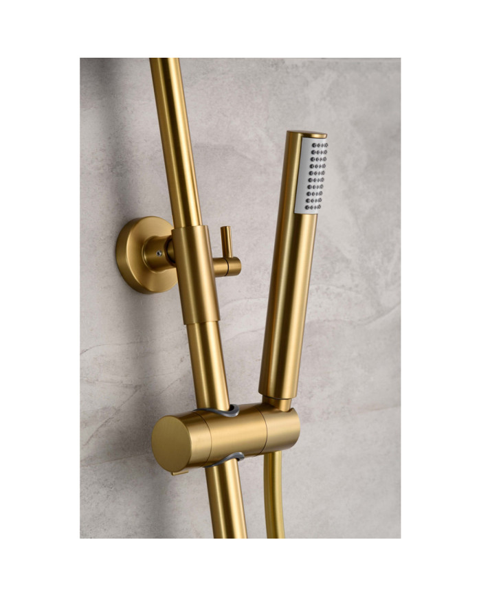 Στήλη Ντουζ Επεκτεινόμενη Θερμοστατική 2 Εξόδων Imex PVD Χρυσό Ματ με Μπαταρία & Ανακλινόμενη Κεφαλή & Τηλ. (BTD038/OC)