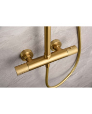 Στήλη Ντουζ Επεκτεινόμενη Θερμοστατική 2 Εξόδων Imex PVD Χρυσό Ματ με Μπαταρία & Ανακλινόμενη Κεφαλή & Τηλ. (BTD038/OC)