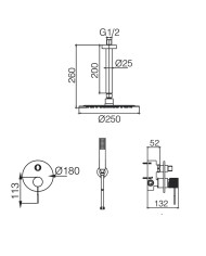 Εντοιχιζόμενο Πλήρες Σετ Λουτρού Imex PVD Χρυσό Ματ Θερμοστατικός Μίκτης 2 Εξόδων Κώδωνας Οροφής Inox & Τηλ. (GTQ038/OC)