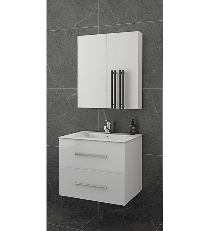 Bathroom Furniture Drop Torino 60 White Furniture Stand, Sink & Mirror