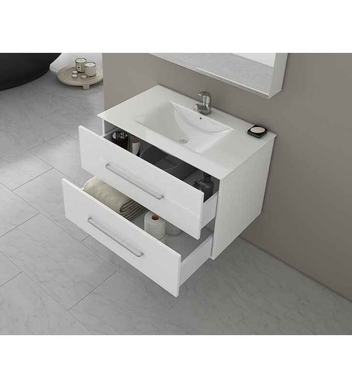 Bathroom Furniture Drop Torino 60 White Furniture Stand, Sink & Mirror