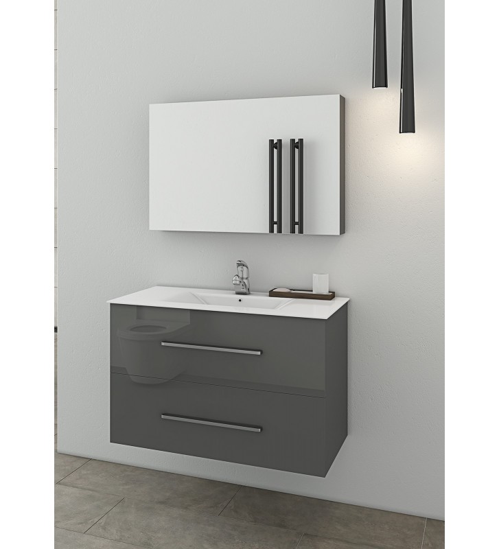 Bathroom Furniture Drop Torino 75 Anthracite Furniture Stand, Sink & Mirror