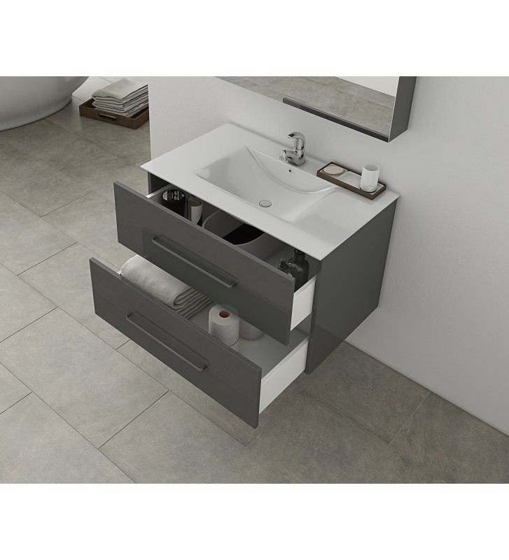 Bathroom Furniture Drop Torino 75 Anthracite Furniture Stand, Sink & Mirror