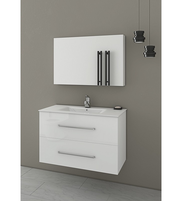 Bathroom Furniture Drop Torino 75 White Furniture Stand, Sink & Mirror