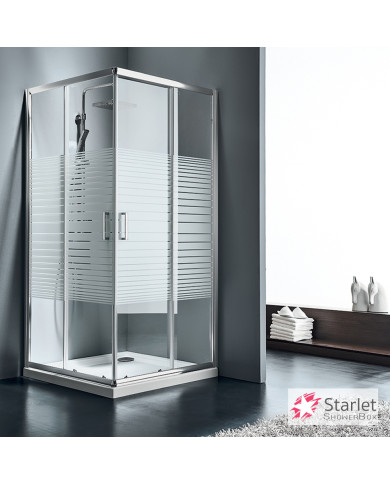 Square Sliding Corner Entry Shower Cabin Crystal Screen Printing Starlet Corner Entry Stripes Chrome 80x80x180