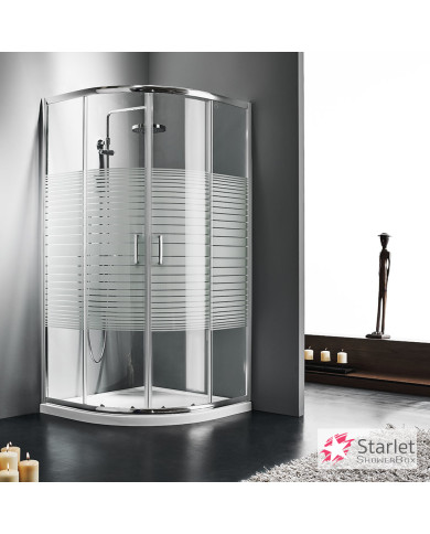 Semicircular Sliding Shower Cabin Crystal Screen Printing Starlet Quadrant 1/4 circle Stripes Chrome 90x180