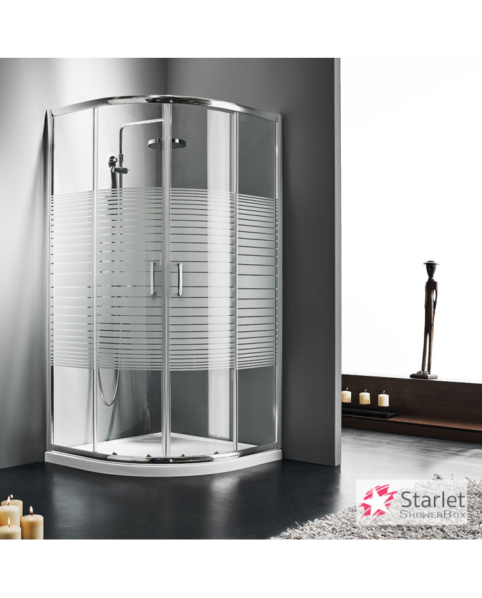 Semicircular Sliding Shower Cabin Crystal Screen Printing Starlet Quadrant 1/4 circle Stripes Chrome 90x180
