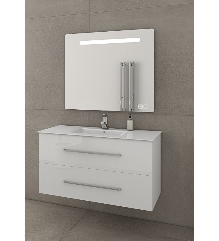 Bathroom Furniture Drop Torino 90 White-2 Furniture Stand, Sink & Mirror