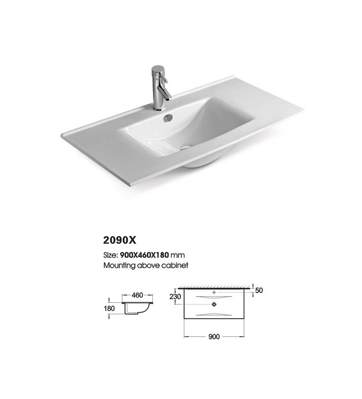 Bathroom Furniture Drop Torino 90 White-2 Furniture Stand, Sink & Mirror