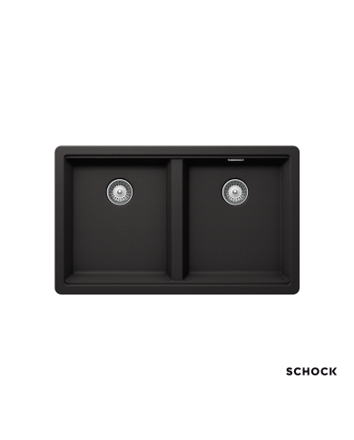 Schock Cristalite Manhattan Nero Undermount Sink Two Bowls 75x45.6cm.