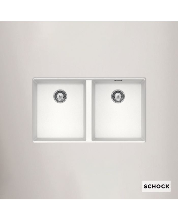 Schock Cristalite Manhattan SuperWhite Undermount Sink Two Bowls 75x45.6cm.