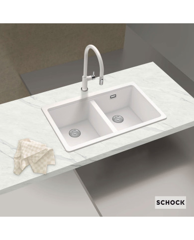Schock Cristalite Manhattan SuperWhite Undermount Sink Two Bowls 75x45.6cm.