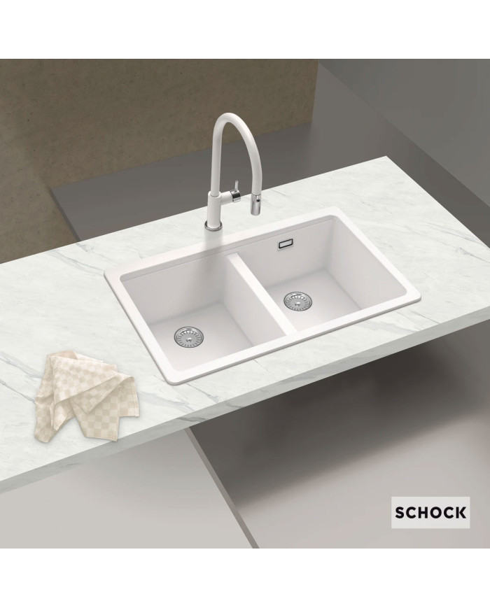 Schock Cristalite Manhattan SuperWhite Undermount Sink Two Bowls 75x45.6cm.