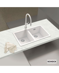 Schock Cristalite Manhattan SuperWhite Undermount Sink Two Bowls 75x45.6cm.