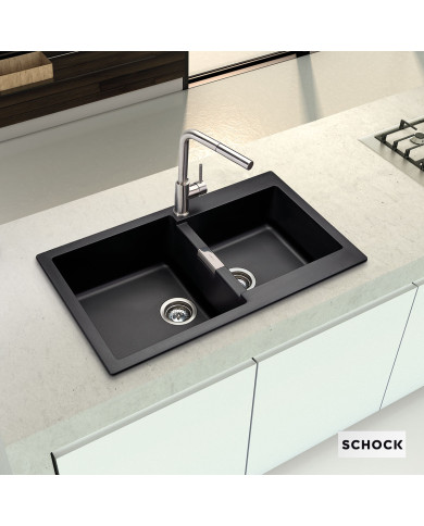 Νεροχύτης Ένθετος Schock Cristalite Manhattan Nero Granite με Δύο Γούρνες 86x50cm Nero Granite
