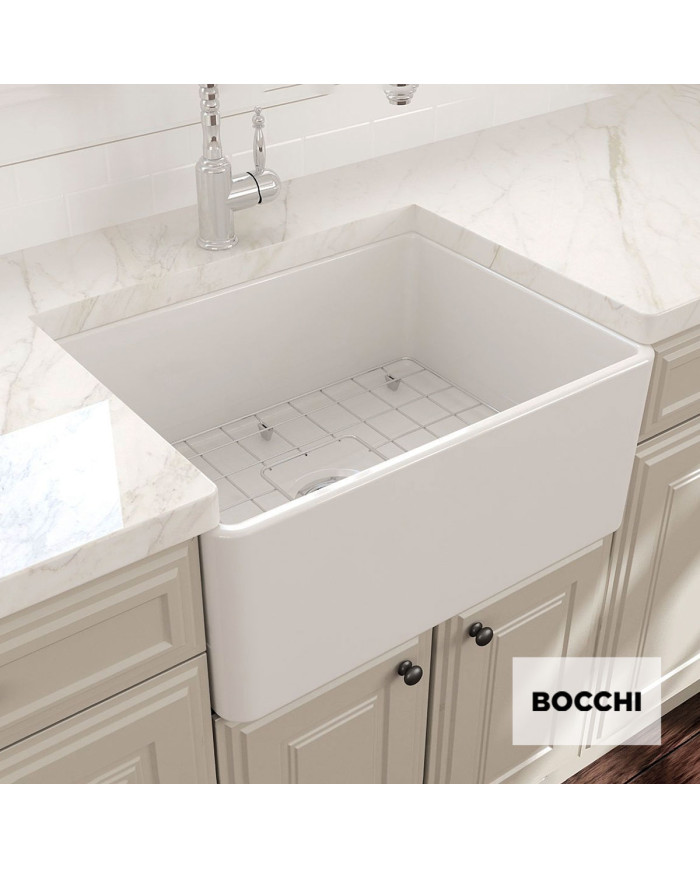 Porcelain Kitchen Sink Overmount 61x46 Bocchi White Glossy (1099-300)