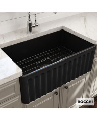 Bocchi Farmhouse Black Matt Porcelain Single Bowl Countertop Kitchen Sink (76x46 cm)