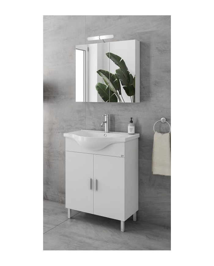 Bathroom Furniture Drop Luna 65 White Base, Washbasin, Mirror