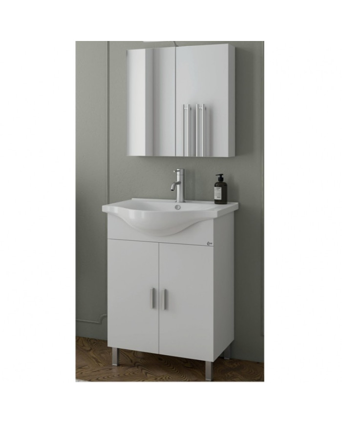 Έπιπλο Μπάνιου Drop Luna 55 White Βάση, Νιπτήρας, Καθρέφτης