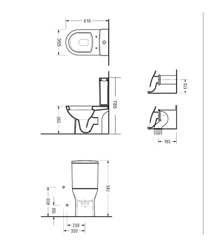 Λεκάνη  Σετ Χ.Π Serel Vela Με σύστημα Μπιντέ με Καζανάκι,Μηχανισμό & Κάλυμμα Βακελίτη Απλό (61cm) Slim Soft Close Πισωστόμια
