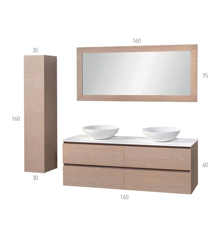 Double 160 Bathroom Furniture with Oak Veneer Upholstery