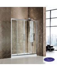 Devon Primus Plus Slider 2+2 Chrome Shower Enclosure with Sliding Entry Door, Clear Glass, 147-151 x 195 cm, Clean Glass Coating