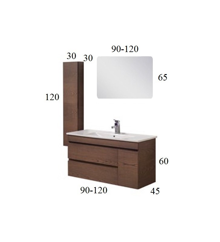 Bathroom Furniture Dual K 120 plywood birch upholstery Oak Base, washbasin, mirror with / without Column