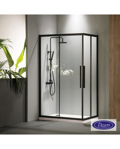 Sliding Corner Entry Shower Cabin Clear Glass Devon Flow Corner Entry Black Matt 100x80x195 Clean Glass