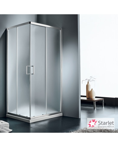 Square Sliding Shower Cabin with Corner Entry, Opaque Crystal, Starlet Corner Entry Fabric Chrome 70x70x180