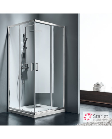 Square Sliding Corner Entry Shower Cabin Clear Crystal Starlet Corner Entry Clear Chrome 70x70x180
