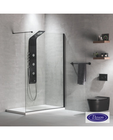 Fixed Shower Partition Panel Clear Crystal Clean Glass Devon Iwis Walk-In Black matt 80x200
