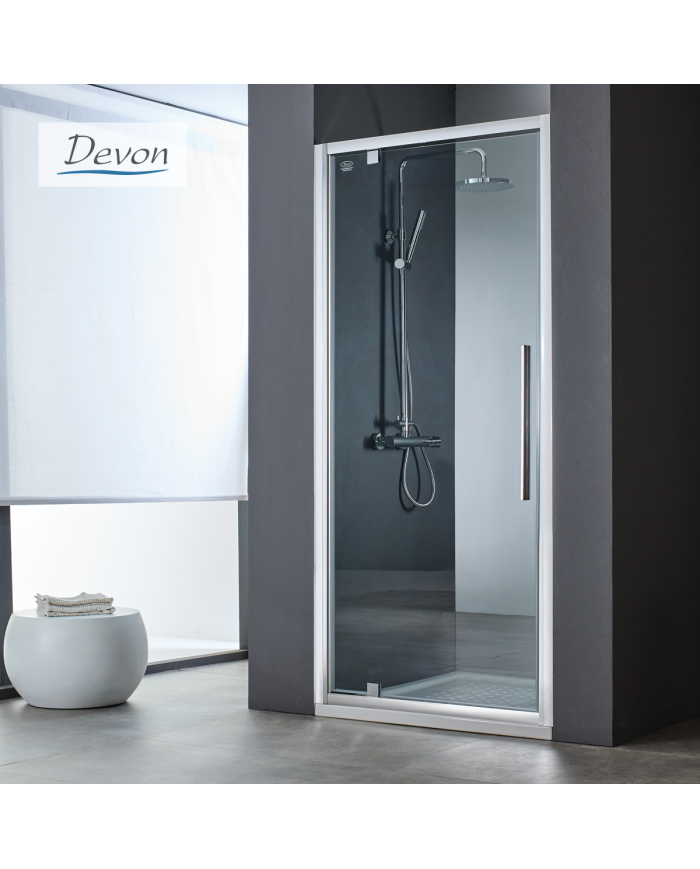 Cabin Opening Entrance Door Clear Crystal Devon Flow Pivot Chrome 80x195 Clean Glass