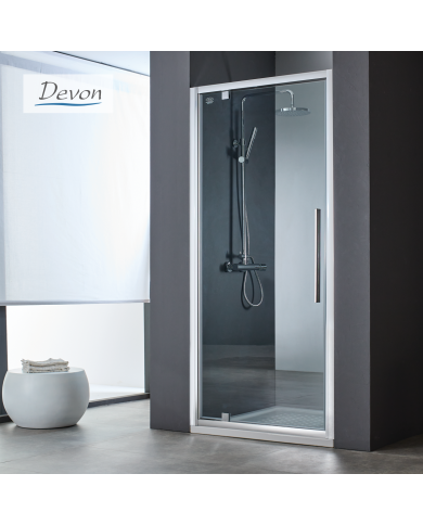 Cabin Opening Entrance Door Clear Crystal Devon Flow Pivot Chrome 90x195 Clean Glass