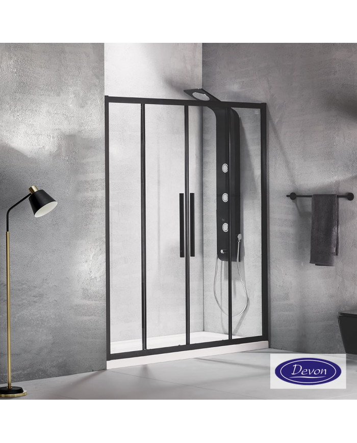 Cabin Sliding Entrance Door Clear Glass Devon Flow Slider Clean Glass 2+2 Black Matt (180x195)