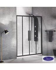 Cabin Sliding Entrance Door Clear Glass Devon Flow Slider Clean Glass 2+2 Black Matt (180x195)