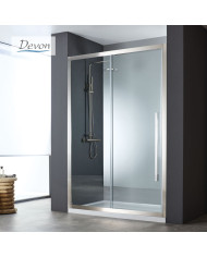 Devon Noxx Slider 1+1 Shower Sliding Entry Door – Clear Glass Brushed PVD Stainless Steel 100x200 Clean Glass Coating