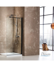 Devon Iwis Walk-in Fixed Shower Panel – 6mm Clear Glass (87-89cm x H185cm) – Clean Glass Coating – Matte Black