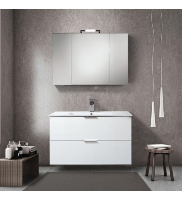 Bathroom Furniture Marcella MDF White Lacquer 100 cm base, sink, mirror-cupboard