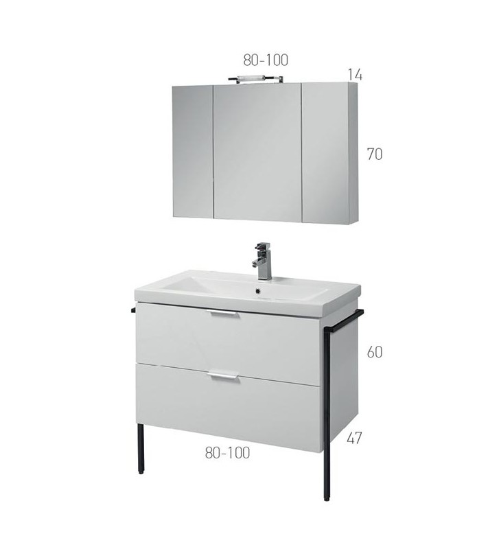 Bathroom Furniture Marcella MDF White Lacquer 100 cm base, sink, mirror-cupboard