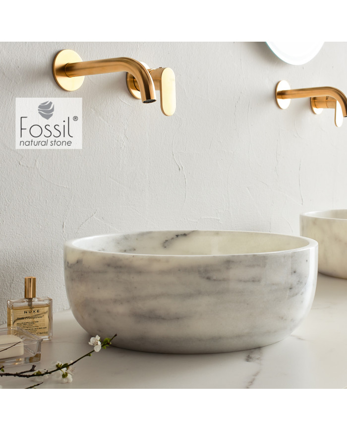 Fossil Thalo Marble Carrara Nuovo Countertop Washbasin Ø 33 cm. (DR 33-300)