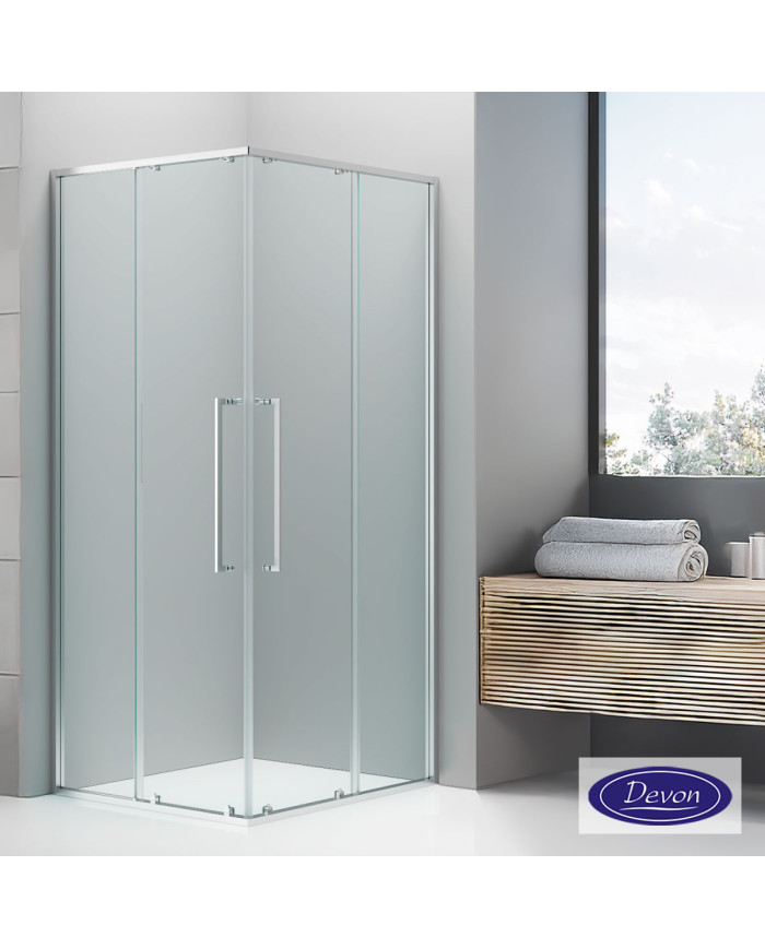 Square Sliding Corner Entry Shower Cabin Clear Crystal with Nanotechnology Devon Elli Chrome 80x80x200cm
