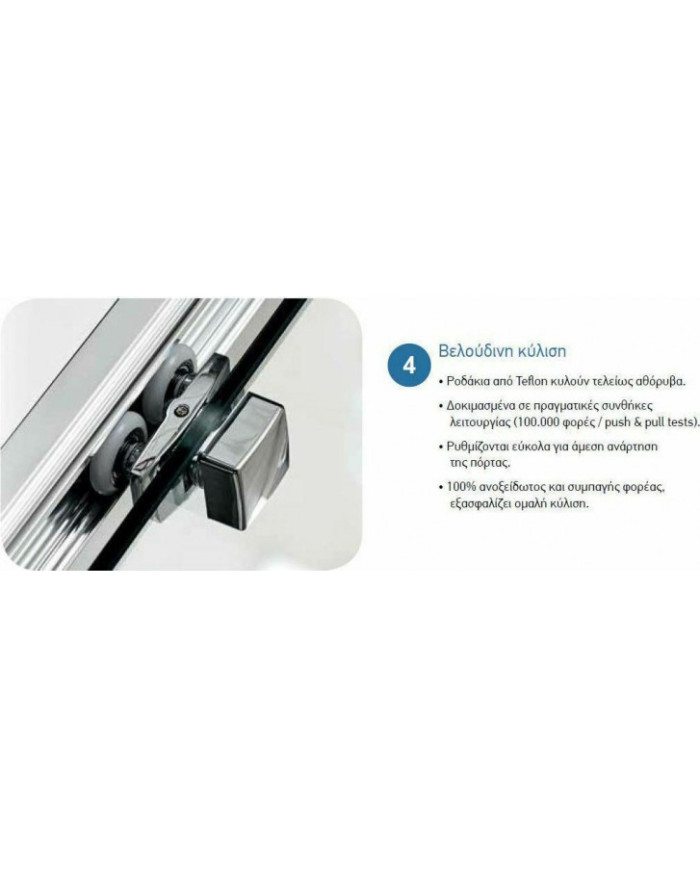 Cabin Sliding Entrance Door Clear Crystal Devon Flow Slider Clean Glass 2+2 Chrome (180Χ195)